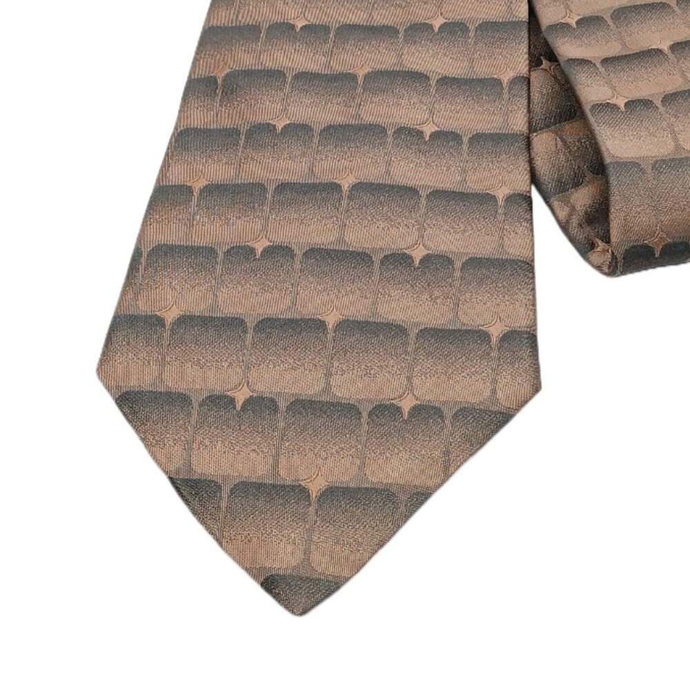 Arrow Silk Tie Men’s 60” Taupe Gray Metallic Geometric Retro Wide New